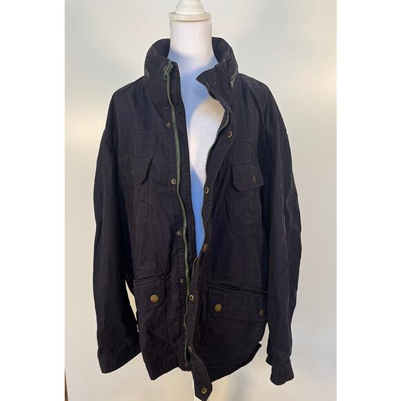 Vintage Orvis Chore Coat Jacket Size XL Denim Utility Hideaway Hood BLUE - Picture 1 of 7